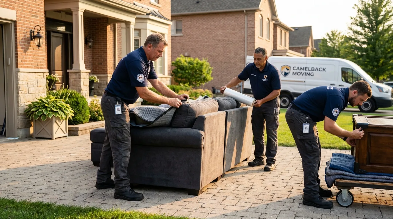 Large estate moving crew wrapping furniture in Cando, ND